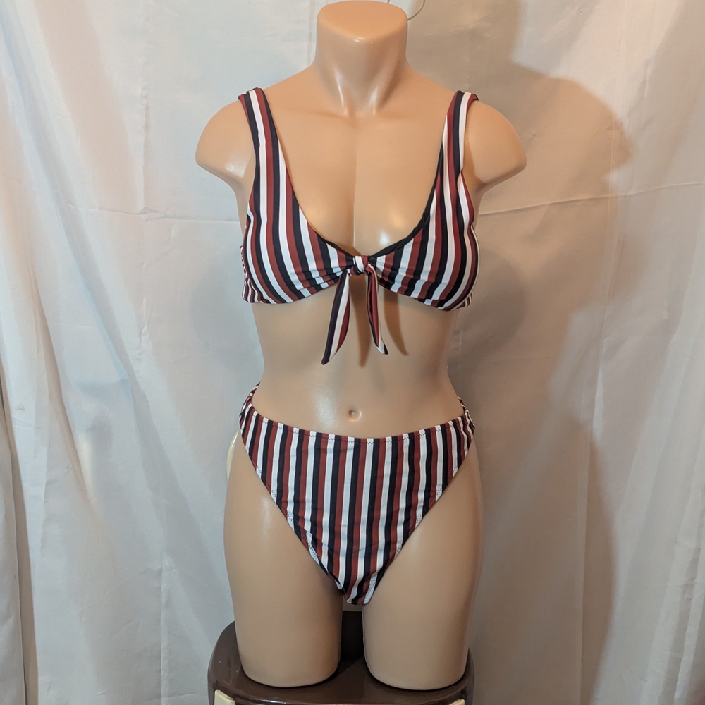 Striped Bikini Set With Sarong NWOT